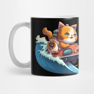 cat surfing with boat Mug